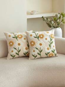 LCUHPCL 1pc Country Style 3D Embroidered Multi-Color Daisy Flower Pillow Case Home Decor Suitable For Living Room, Bedroom, Party And Various Environments - Multicolor - View 5