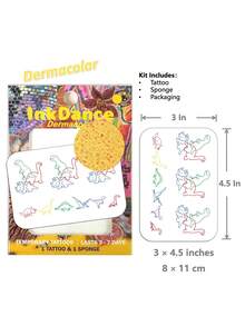 1 Set "Fine Line Dinosaur" Temporary Tattoo Stickers, Cute Y2K Dinosaur Realistic Tattoo, Waterproof, Realistic Tattoo Effect, Colorful, Easy To Apply And Remove CSX054 - Multicolor - View 3
