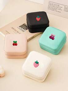 1/2/4pc Strawberry Cherry Mini Jewelry Storage Box, Portable Zipper Travel Jewelry Organizer, Women's Gift Box, Multi-Functional Jewelry Display Stand, Suitable For Rings, Pendants, Earrings, Necklaces - Gift Box For Girls And Women, Halloween Gift Box, Christmas Gift Box. Storage And Organization, Travel Essential, Suitable For Summer Back To School Season. (Pattern Direction Random) - Multicolor - View 3