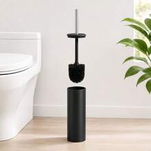 Inde CONFORTIME | Porte-brosse WC en acier inoxydable noir mat 9 x 36 cm, brosse de salle de bain avec couvercle et manche en acier inoxydable, porte-brosse de salle de bain moderne, accessoires de salle de bain pour le nettoyage des toilettes - Porte-brosse de toilette noir - Voir 2