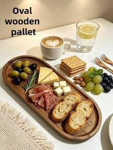 1pc Premium Wooden Food Tray, Suitable For Breakfast, Steak, Pizza, Sushi, Dessert, Bread, Snacks, Drinks, Tea, Coffee Cup, Home Restaurant Cafe Kitchen Accessories - Maroon - View 13