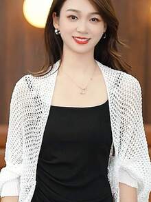 1pc Women's Solid Color Knitted Batwing Sleeve Decorative Sun Protection Windproof Fashion Shawl Cardigan, Suitable For Office And Outdoor Travel Accessory - Multicolor - View 9