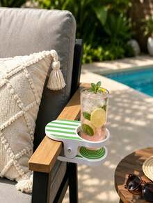 6/1pc Striped Clip On Drink Holder Anti Spill Cup Tray With Strong Clamp Fit Most Patio Beach Pool Camping Chairs Portable Outdoor Beverage Cup Stand Multicolor Stripe Design All Season For Backyard Picnic Travel Summer Party Accessory - Multicolor - View 4
