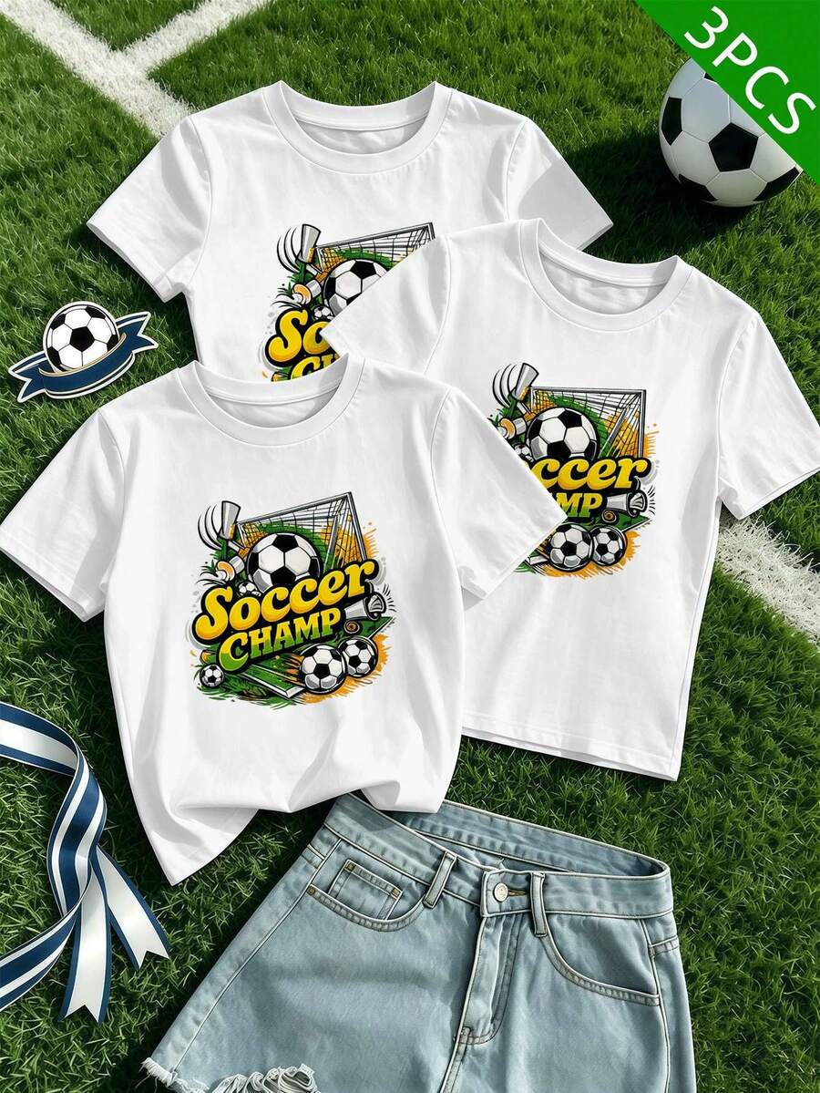 Women's Spring Casual Breathable Football Graphic T-Shirt With Print - White - View 1