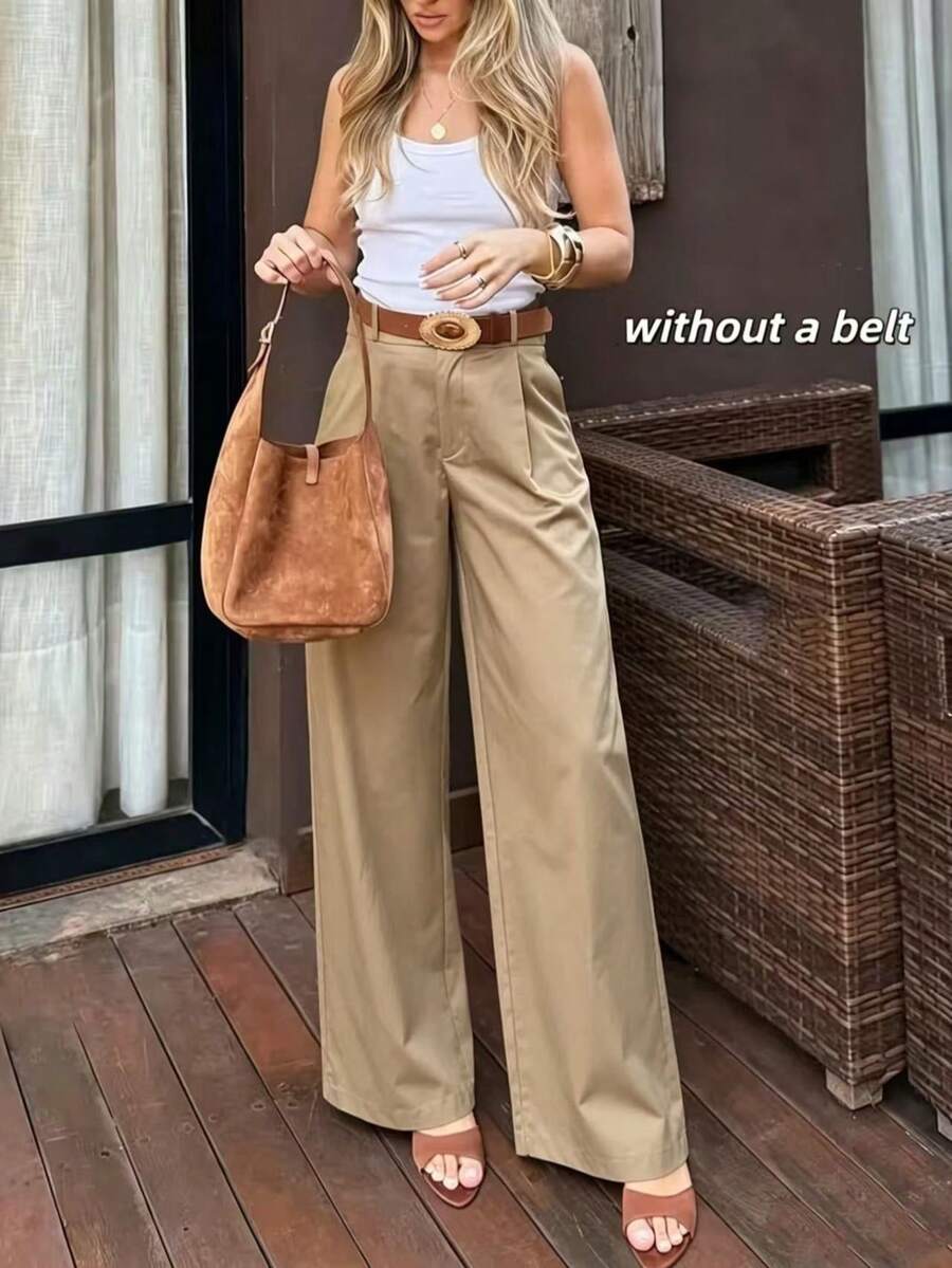 Autumn New Wide Leg Casual Pants, Minimalist Versatile, Effortlessly Achieve Daily Slouchy - Khaki - View 1