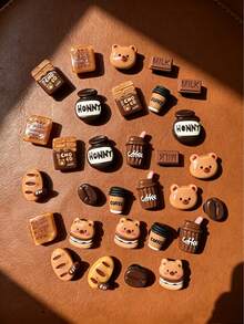 30pcs Cartoon Resin Coffee Color Bear & Flower Random Pattern Clog Shoe Charms Set - Multicolor - View 4