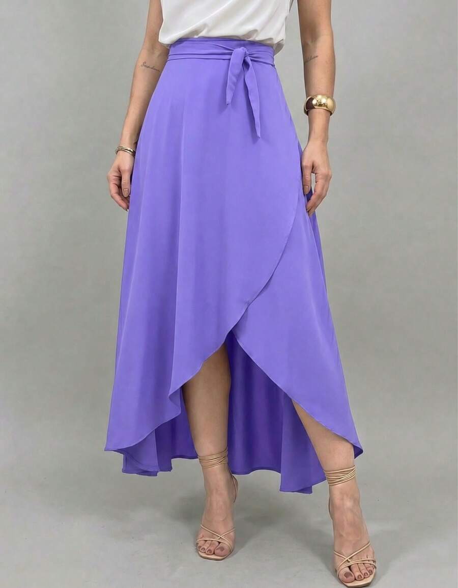 Long Wrap Skirt With Tie-Up Fashion Blogger - Lilac Purple - View 1