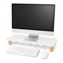 Wood Monitor Stand Riser, 60x24x8 Cm – Cute Cloud Shape  Desk Shelf, Laptop Riser For PC, Printer, TV, White & Brown - View 5