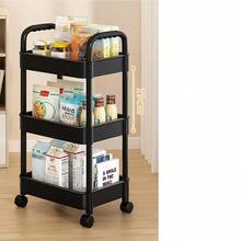 3 Tier Rolling Storage Trolley – Black Utility Cart With Wheels For Kitchen, Bathroom & Laundry Organiser - Black - View 3