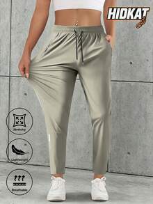 Women'S Casual Pants With Zipper Pockets & Adjustable Drawstring Waist Lightweight Straight-Leg Joggers Walking, Outdoor - Spring/Summer/Fall Sports - Khaki - View 2