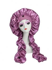 Bow Decor Long Pleated Tail Satin Sleep Cap, Adjustable Button Silk Hair Bonnet, Suitable For Curly And Braided Hair, Anti-Frizz Hair Protection Sleep Cap - Multicolor - View 11