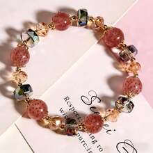 1 pieza Pulsera de cristal con cuentas de cristal en forma de fresa de colores, para usar a diario y como regalo para la buena suerte y la salud - Multicolor - Ver 4
