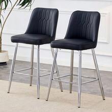 Set Of 2 Bar Stools / 100 Cm High. Stylish Bar Stools / Black PU Leather And Comfortable Footrest / Available In Several Colors / 120 Kg Load Capacity / For Restaurants, Bars And Living Rooms - 黑色+銀色 - 查看 1