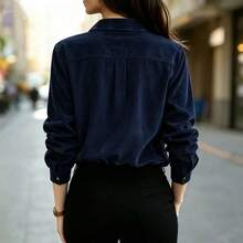 Women's Autumn/Winter Corduroy Solid Color Shirt - Navy Blue - View 3