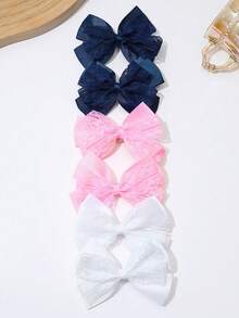 Set de 6 piezas de accesorios para el cabello dulces para niñas de vuelta a la escuela, pinzas para el cabello con lazos azul marino & blanco, adecuado para el uso diario de niñas en la temporada de vuelta a la escuela - Multicolor - Ver 5