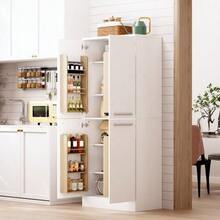 Tall, Four-Door Kitchen Cabinet, Refrigerator-Style, With Adjustable Shelves, Large Dining Room Unit With Metal Handles And Anti-Tip System, 76 X 42 X 180 Cm, Oak Finish - White - View 5