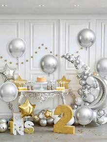 3/6 piezas Globos de lámina redondos 4D de 22 pulgadas en color plata metálico, globos de aluminio gigantes grandes para decoración de baby shower, cumpleaños, boda, baile de graduación y fiesta de graduación - Plateado - Ver 4