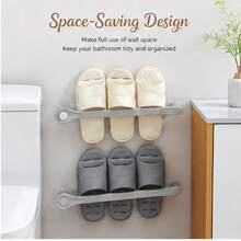 Estante para pantuflas de baño montado en la pared, estante para zapatos de baño montado en la pared, estante para zapatos sin taladro, estante de almacenamiento - Gris - Ver 4