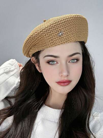 1pc Women's Solid Color Casual Beret Hat, Minimalist Elegant Elegant, Face-Slimming, Breathable Painter Hat, Versatile For Outdoor Activities And Daily Wear, Suitable As Christmas, Mother's Day, Teacher's Day, Personalized Birthday Gift For Family And Friends