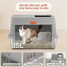 Edelstahl-Katzenstreubox mit Deckel, 110°XXL-Design, Edelstahl, 38L, großFassungsvermögen mit Schaufel und Pedal, hoher Rand, auslaufsicher und leicht zu reinigen SQ1H - 60,5 x 40,5 x 38 cm - Übersicht 4