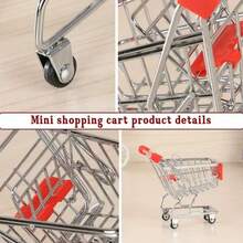 1 Set Mini Metal Shopping Cart With Handle Basket, Iron Metal Storage Display Ornament, Desktop Clutter Organizer Tool, Desktop Office Decor Ornament, Home Store Display Decoration, Creative Desktop Storage Small Item, Home Office Desktop Decor Display Tool - A - View 8