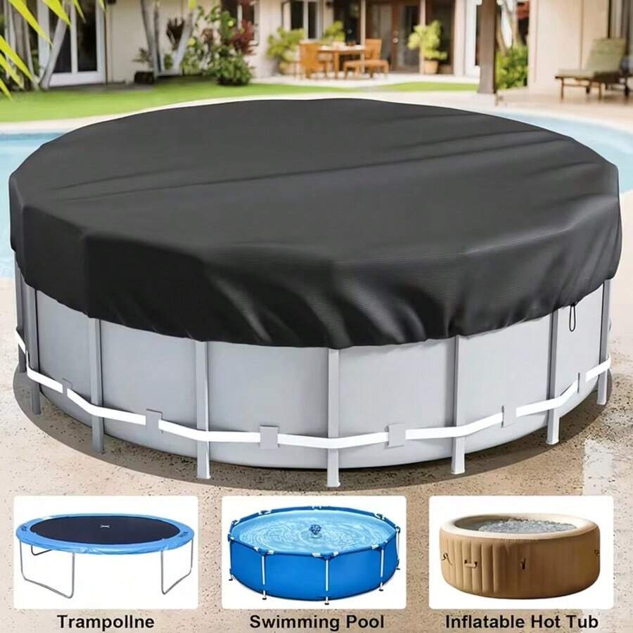 210D Oxford Fabric Round Above Ground Pool Cover, All-Season Foldable Waterproof Heat-Insulating Protective Cover, Anti-Leaf Snow Bug, Suitable For Inflatable Pools And Frame Pools, Outdoor Yard Villa Balcony Homestay