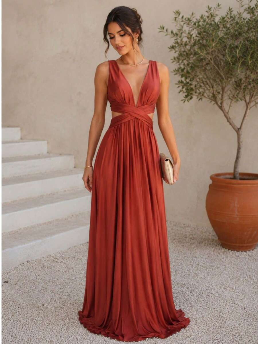 Women Dresses - Burnt Orange - View 1