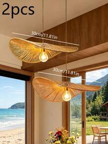 1pc Or 2pcs Handmade Woven Lampshade, Hot-Selling Lampshade, (Specific Size Is Marked On The Product Image, Based On Standard Size) Suitable For Home Lighting Decoration, Replacement Lampshade, - Semicircle - View 14