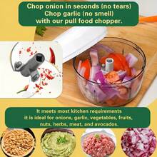 Portable Manual Food Chopper And Processor - Pull-Cord Onion Garlic Chopper With PS Blades, Compact Camping Chopper For Vegetables, Fruits, Nuts, Herbs - Easy To Clean, Pull-Cord Operation, Suitable For RV, BBQ And More (No) - Multicolor 1 - View 4