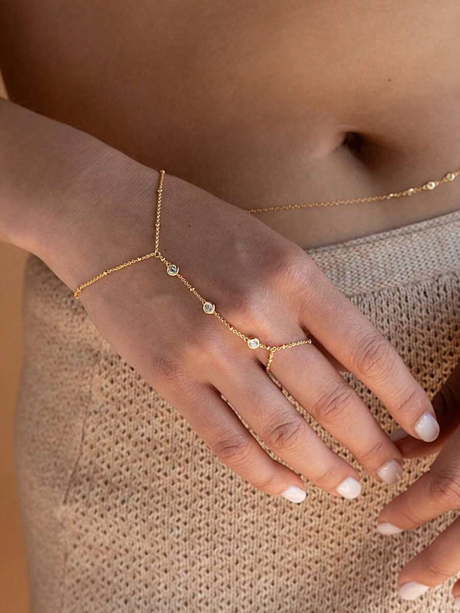 1pc Fashionable Minimalist Rhinestone & Pearl Bracelet, Suitable For Daily Wear, Party, Valentine's Day Gift - Gold - View 1