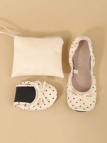 Beige Punkt Ballerinas, leichte Barfuß-Gefühl Damen Indoor Tanzschuhe, faltbare Slip-On Tanzschuhe, Hausschuhe, Damen Mode Lässig Weich Bequem Vielseitig Yoga Schuhe, Ersatzschuhe - Beige - Übersicht 4