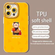 Oso pardo amarillo tema de Año Nuevofunda de teléfono Fundas compatibles con ,Apple,VIVO,OPPO,,, y Honor.Fabricadas en silicona TPU,ofrecen protección contra golpes y caídas.correa para celular - Blanco - Ver 4