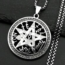 "Tetragrammaton Necklace For Women Men Stainless Steel Rhinestones Star Pentagram Talisman Chain Jewelry Gift " - Necklace - View 3