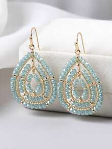 Par de Pendientes de Lujo Hechos Mano con Cuentas Tejidas en Forma deágrima y Redondos en Colores Gris, Negro, Verde, Rosa, Blanco, Naranja, Morado, Champá, Estilo Bohemio, Ideales pa - Verde - Ver 1