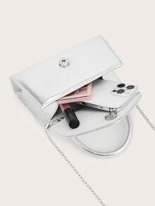 REMANLAND Fashionable Women's Silver Cross-Textured Evening Clutch, Formal Purse, Shiny Handbag, Parties, Balls, Weddings, Detachable Chain, Shoulder Crossbody - Silver - View 5