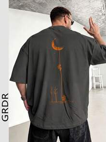 GRDR Men's Fashionable Printed Loose Short Sleeve T-Shirt | Exquisite Design | Summer Essential | Easy To Match, Showcasing Your Style - Dark Grey - View 2