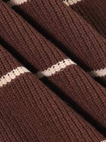 1pc Girls/Teenagers Round Neck Knitted Sweater Striped Contrast Color Design Autumn/Winter - Brown - View 8