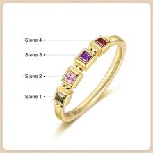 1pc Customized Gemstone Ring, Optional 2 To 5 Gemstones, Women's Gold Ring, Family Birthstone Ring, Personalized Jewelry, Gift For Mom - Multicolor - View 6