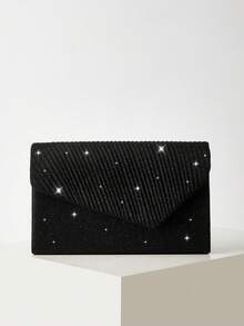 Noctella Elegante y exquisita mini bolsa con solapa plisada y cadena, bolso de mano tipo sobre, bolso de noche cuadrado de moda elegante adecuado para chicas de fiesta, mujeres, novias, perfecto para fiestas, bodas, bailes, eventos de noche/banquete, mejor regalo para mujeres, combinación perfecta para vestidos de dama de honor, bolso de boda, bolso de fiesta, combinación perfecta para vestidos de fiesta de vacaciones, vestidos de noche y vestidos con lentejuelas - Negro - Ver 2