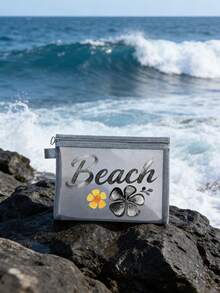 This Beach Mesh Bag Printed With "Beach" Is A Portable Makeup Bag That Can Store Lipsticks And Cushion Powder Puffs, Full Of Coastal Charm And Summer Vibes. Transparent Large Capacity Travel Cosmetic Storage Bag, Hawaiian Style Mesh Makeup Bag, Ideal For Beach Vacation, Shopping, Leisure Travel, Fitness, Mother's Day Gift, Valentine's Day Gift, Teacher's Day Gift, Women's Travel, Short Trip And Daily Travel. - Multicolor - View 4