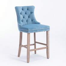 Set Of 2 Bar Stools With Velvet Upholstery / Medieval-Modern Style Bar Stools / Weight Capacity Up To 300 Lbs / High-Elasticity Foam / Suitable For Restaurants Or Kitchens - 淺藍色 - 查看 6