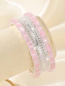 4pcs Fashion Cubic Zirconia & Rhinestone Inlaid Bracelets, Elegant Palace Style Women's Jewelry, Suitable For Daily Wear Or Wedding Accessories - 4-piece Set - View 13