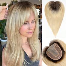 Real Human Hair Topper For Women 12 Inch, 5x5.5 Inch Swiss Base, Medium Brown With Blonde Human Hair Topper For Thinning Hair & Covering Grey Roots - S1/60 - View 4