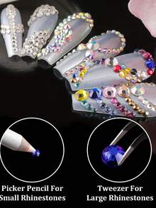 3 Boxes AB And Clear And Mixed Color Flatback Round Rhinestones Kit, Multi Size Glass Crystals Bead With Pickup Pencil And Tweezer For DIY Nail Art Nail Charms - Baby Pink - View 4