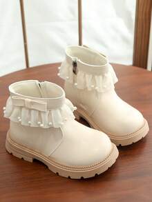 Bottes de mode pour filles, bottines, bottines de boutique pour étudiantes avec fermeture éclair latérale - Beige - Voir 2