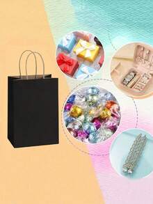 1/10/25/50 piezas Bolsas de papel kraft negro, bolsas de papel reutilizables, adecuadas para hornear, té con leche, café, regalos, bolsas de comida para llevar, de alta calidad, adecuadas para regalos de fiesta y varios regalos pequeños - Multicolor - Ver 4