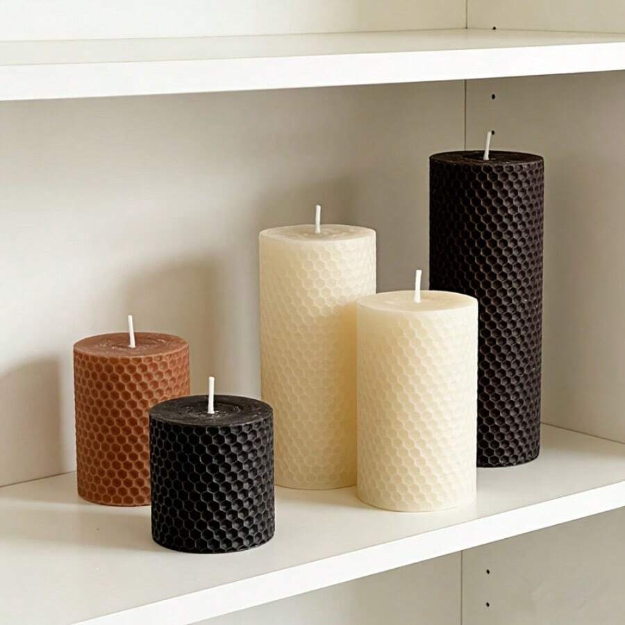 2-Piece Beeswax Candle Set In Tall And Short Sizes - Hand-Poured Honeycomb Pillar Candles For Home Decor And Party Atmosphere - Perfect Housewarming Gift Or Hostess Gift Set - Tall and Short Double Beeswax Candles - View 1