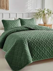 1pc Quilted Lightweight Summer Quilt, Comfortable & Breathable, Soft & Skin-Friendly Bedding, Air Conditioning Quilt, Suitable For All Sizes, Portable For Bedroom & Dorm, Machine Washable, Spring/Summer New Arrival, Ideal Holiday Gift - Green - View 4