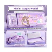 1pc Cute Cartoon Large Capacity Fabric Pencil Case, Multi-Layer Transparent Window Storage Bag With Pendant, Portable Handheld Zipper Stationery Organizer - Pencil Case - View 8