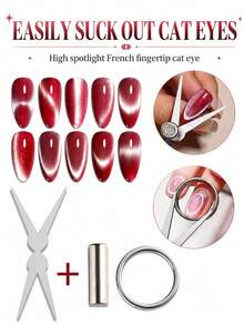 Cat Eye Nail Art Magnetic Tool Set, 3-In-1 Round Magnetic Wand Suitable For Gel Nail Polish, DIY French Tip Nail Art Design Tool, Salon Nail Art Accessories - Silver - View 1